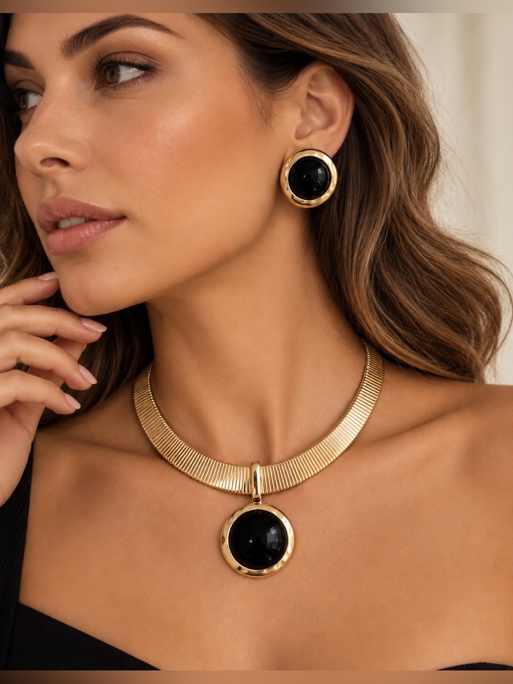 Vintage Style Gold & Black Statement Jewelry Set